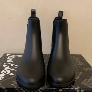 All black ankle rain boots